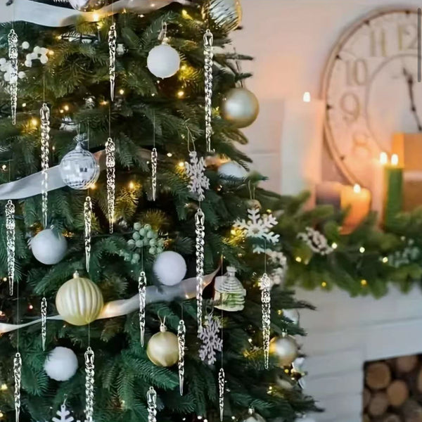 Set of 12 Christmas Tree Crystal Clear Icicle Decor