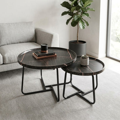 2Pc Black Marble Coffee Side Table in Nairobi Gem Home Accessories 