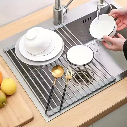 Stainless Steel Foldable Vegetable Fruit And Dish Drying Mat