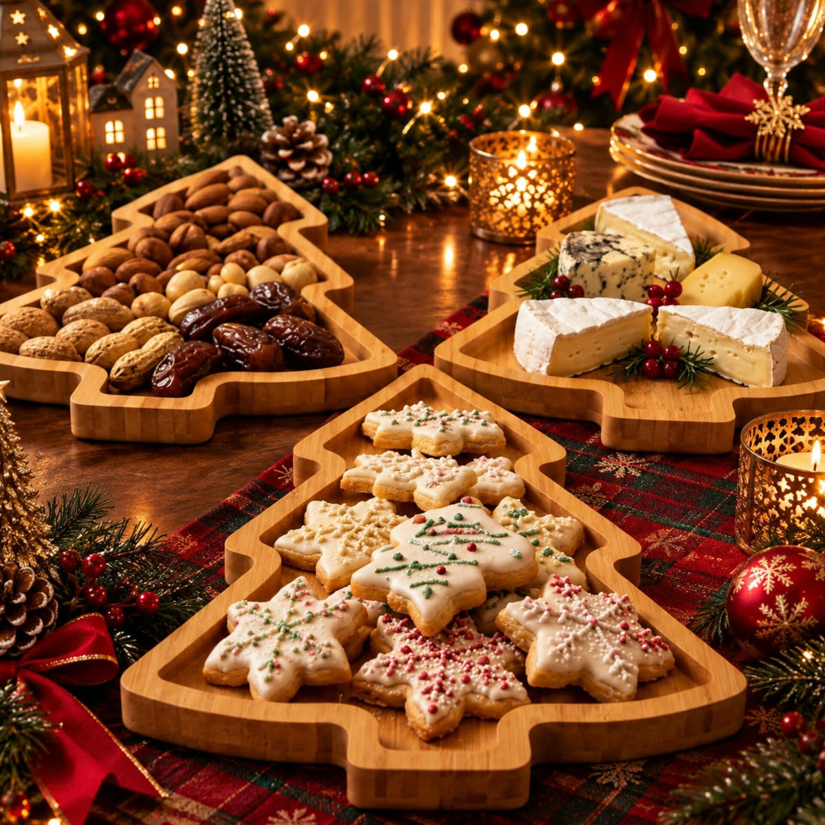 Wooden Christmas Trays | Christmas Bamboo Dessert Boards