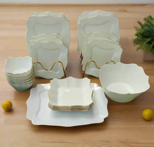 26pcs white-gold dinner set