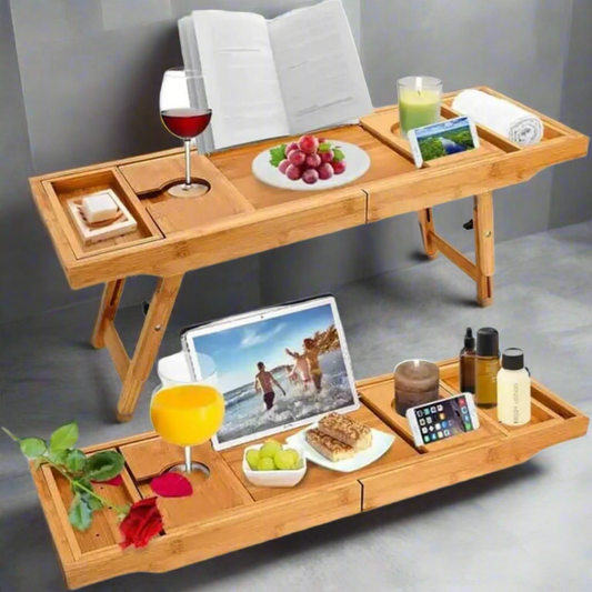 Expandable bamboo bathtub rack with stands