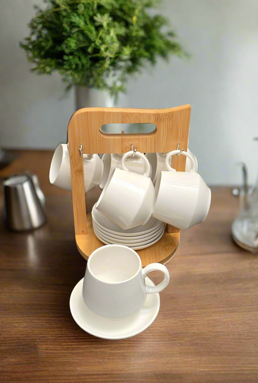 12 pc Coffee Cups with Bamboo Stand