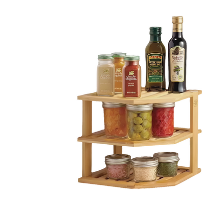 3 Tier Corner Bamboo  Storage Spice Rack