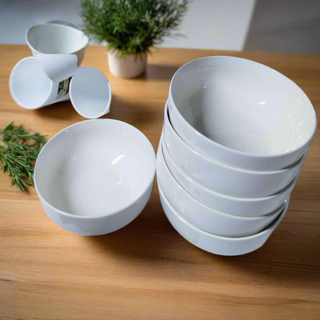 6Pc White Ceramic Bowls
