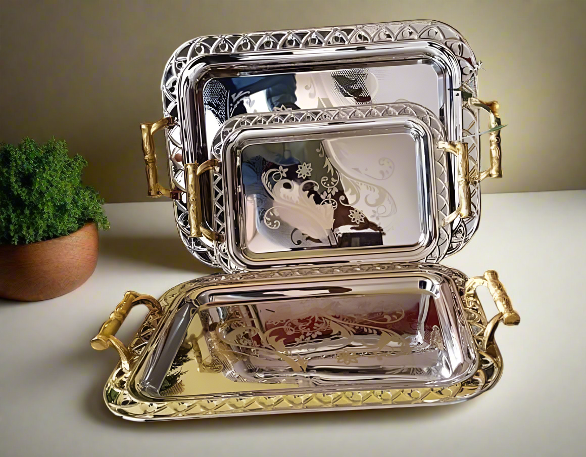 Set of 3 stainless trays