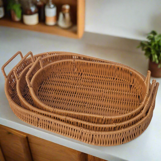 3pc oval rattan basket