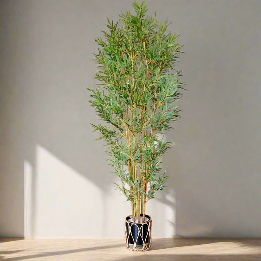 190cm Bamboo plant with metallic vase and pebbles