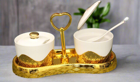 2 pcs  gold glass sugar dish