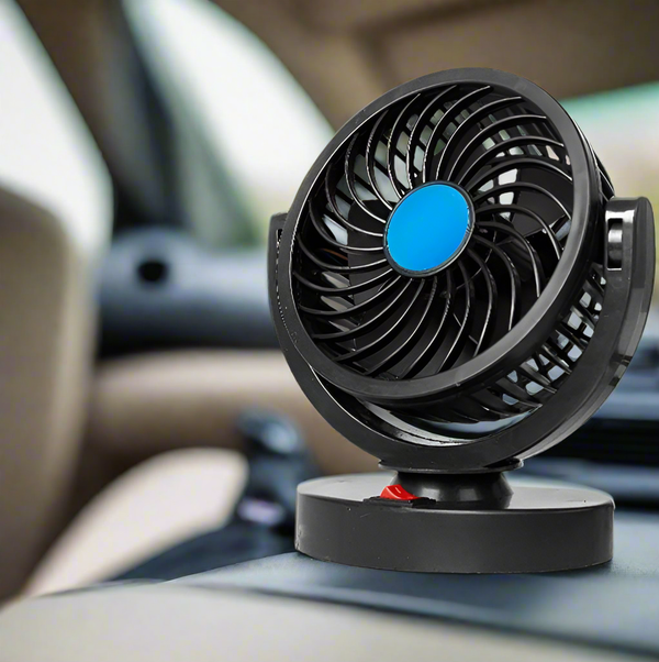 White Dashboard Mount Portable Car Mini Fan with Adjustable Head gha