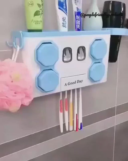 Toothpaste dispenser toothbrush holder