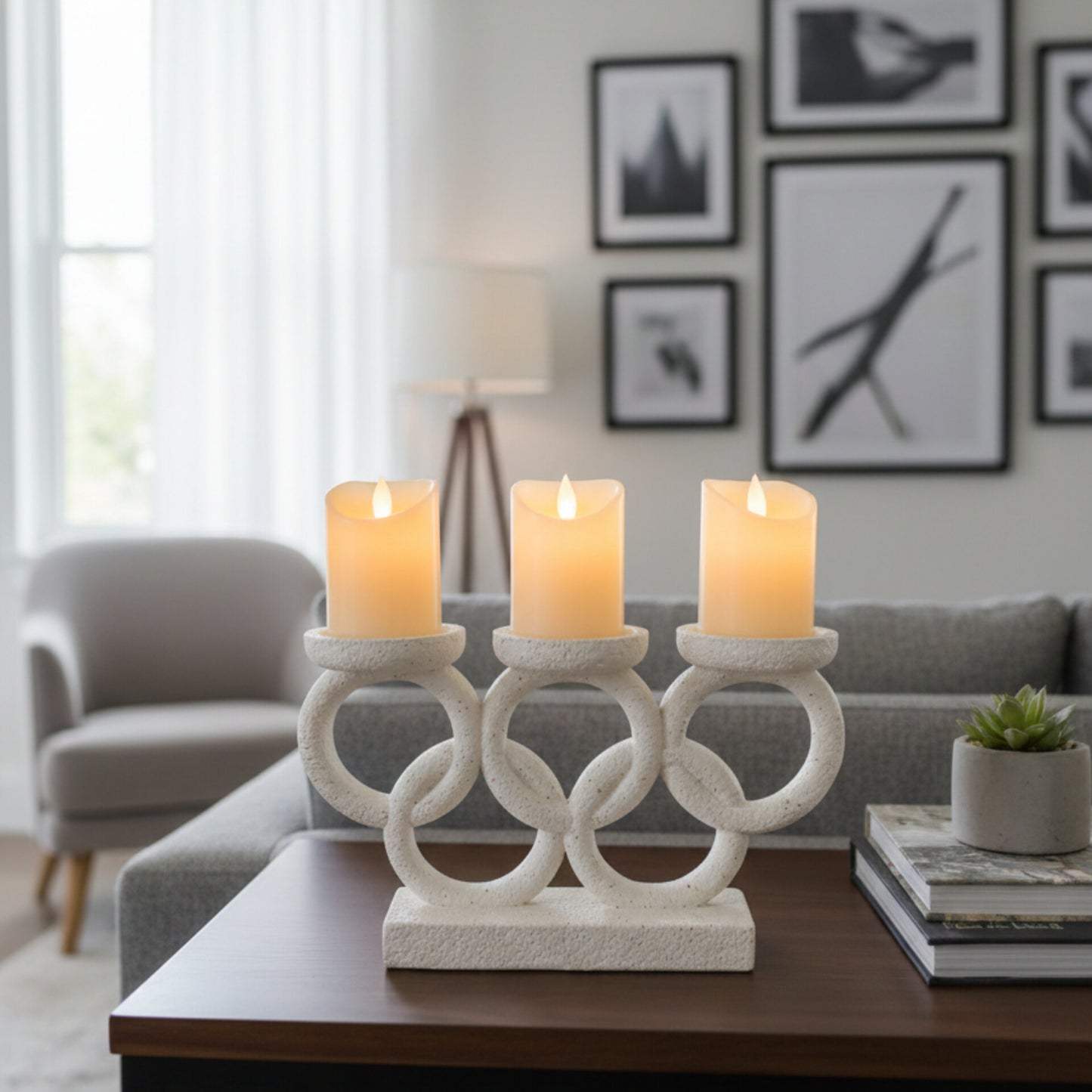 Interlocking Ring Triple Candle Holder