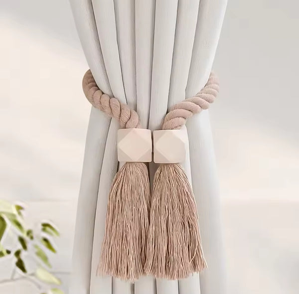 Hand Woven Solid Wood Magnetic Knot Curtain Tiebacks