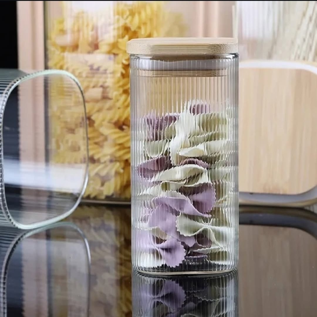 Ribbed glass jars food storage containers