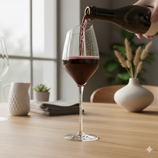 6 Large wine glasses ribbed for red wine ,
A set of six elegant wine glasses featuring a slanted rim and a sophisticated ribbed texture.