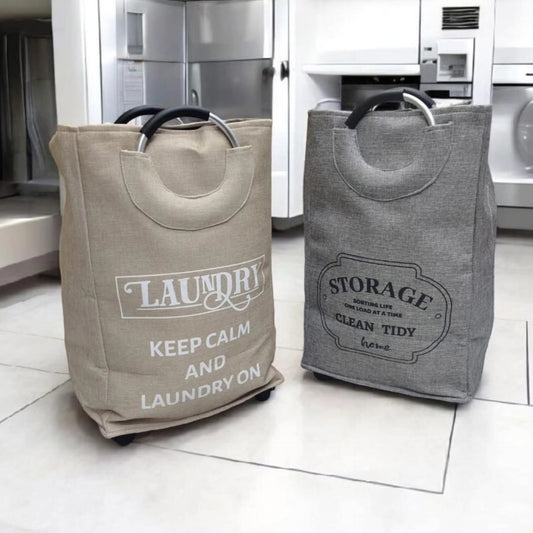 Laundry basket with movable wheels