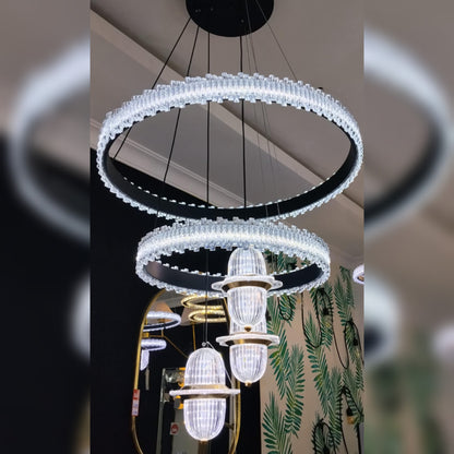 Tiered Circular Ring and Pendant Chandelier Lamp
