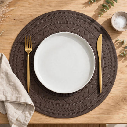 6pcs Embossed PU leather Round Placemats