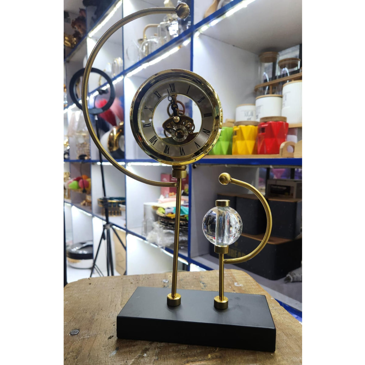 Golden Stand Clock with Crystal Ball