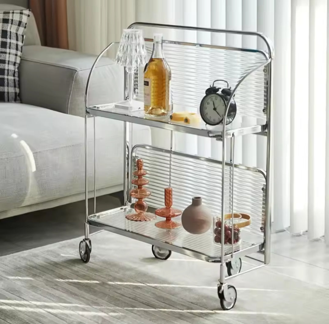 Foldable trolley glass table cart