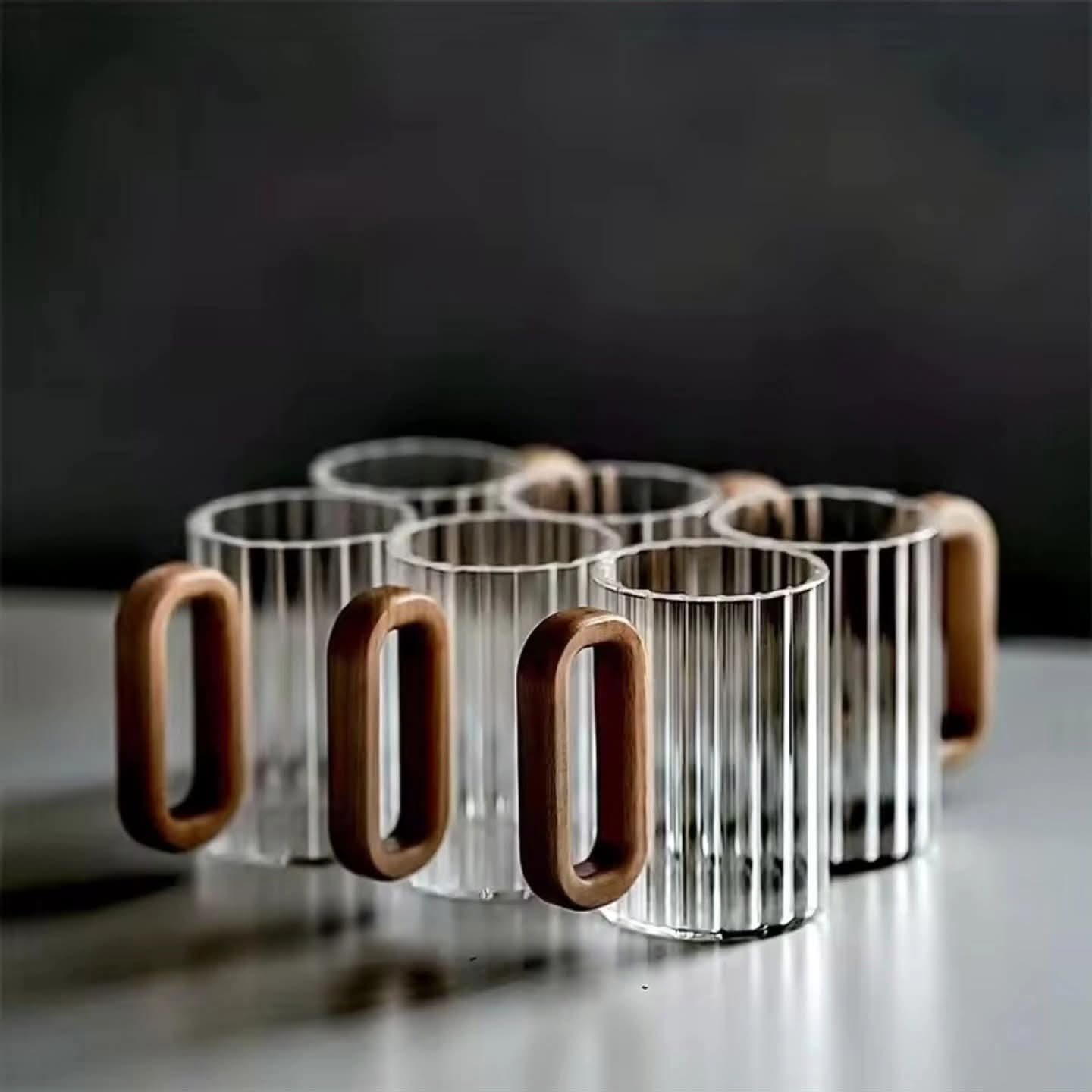 6pcs Heat resistant borosilicate ribbed glass mugs