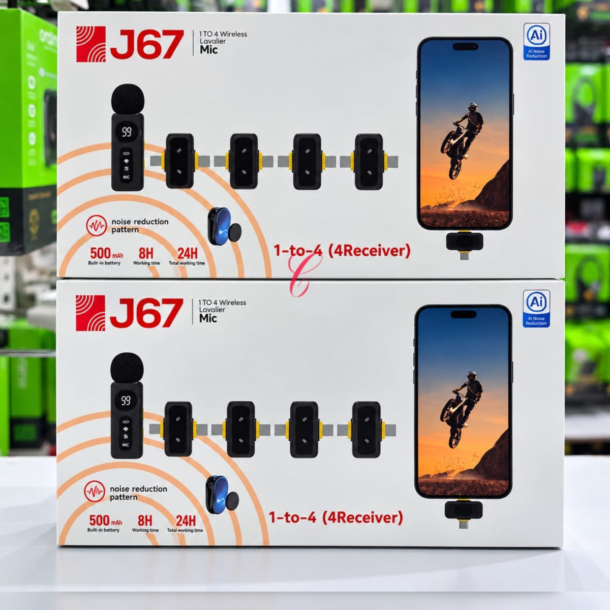 J67 1-to-4 Wireless Lavalier Microphone System with AI Noise Reduction
