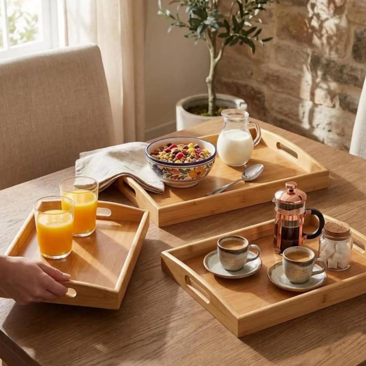 3Pc Multifunctional  Bamboo Trays