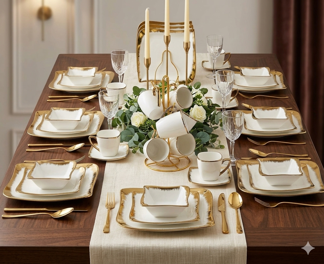 24Pc Gold Square Dinner Set 
