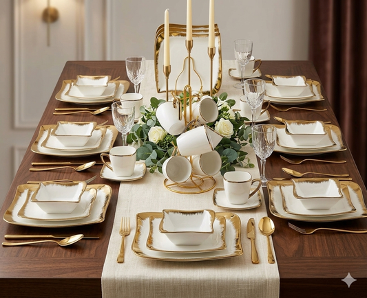 24Pc Gold Square Dinner Set 