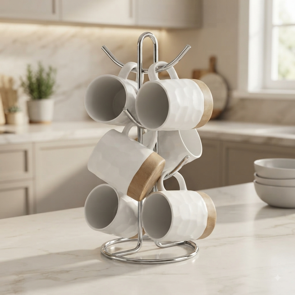 6Pcs White Ceramic Mug Set