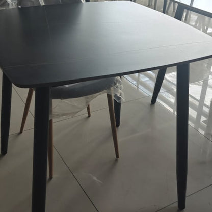 Marble table top with metallic legs