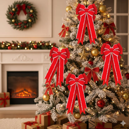 Large Red Velvet Christmas Decorative Bows with White Flocked Edges