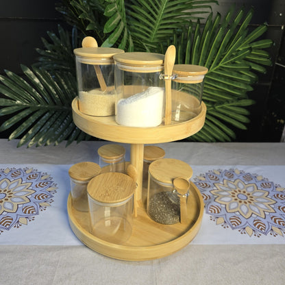 2 layer bamboo rotating spice rack
