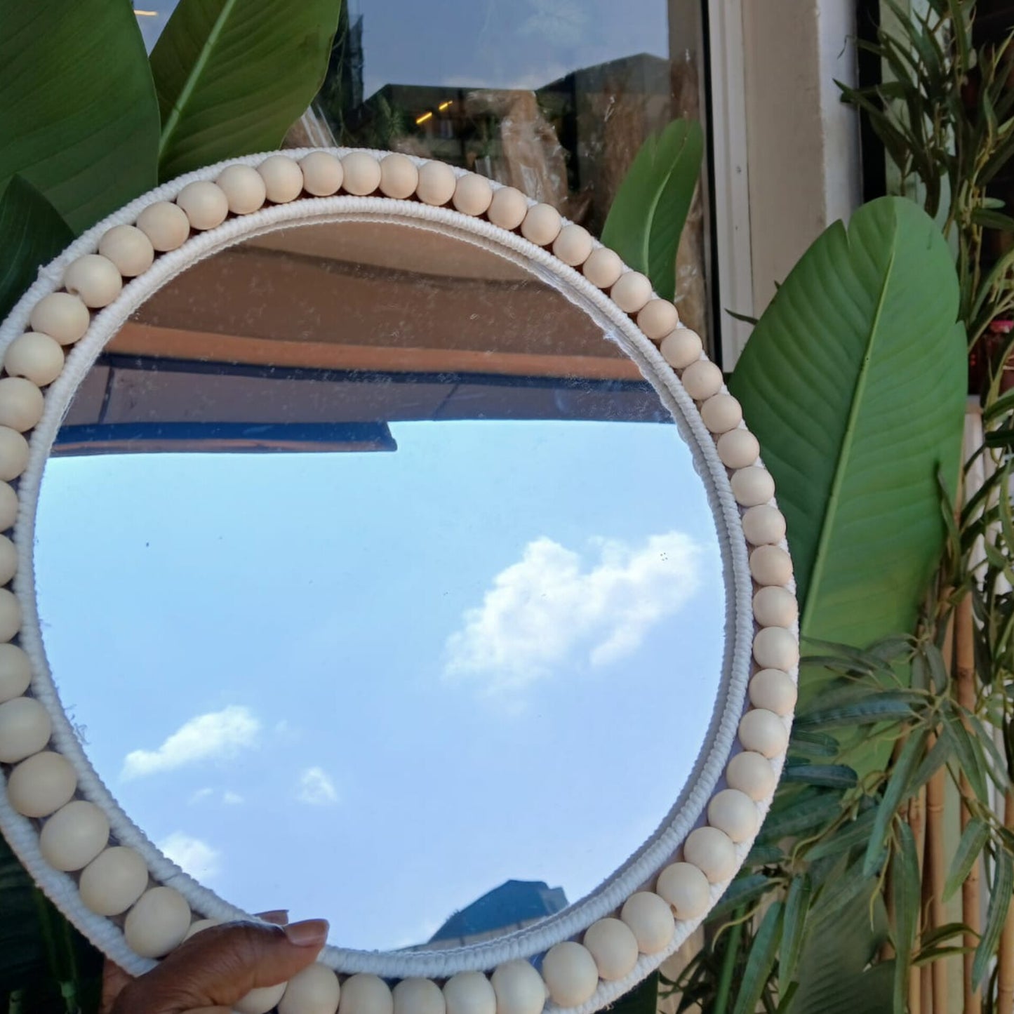 Boho Beaded Round Mirror Wall Decor and Tray