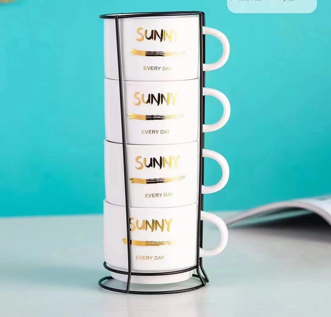 4Pc Ceramic Mugs with a Stand
