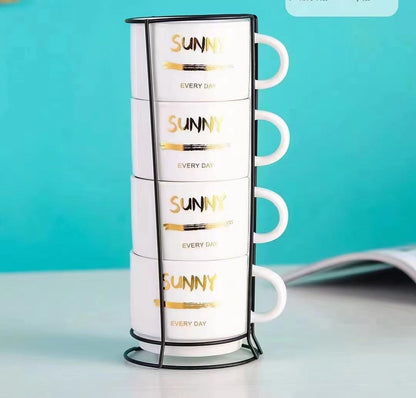 4Pc Ceramic Mugs with a Stand