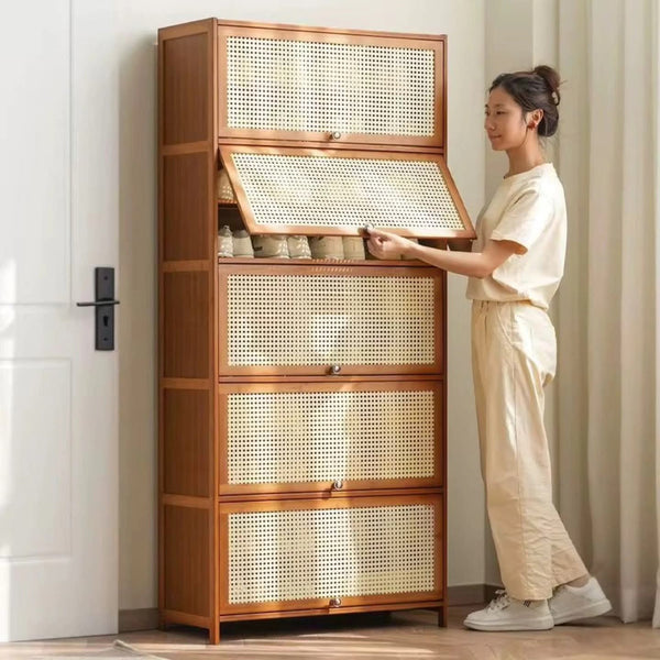 42 Pair 11 Layer  Rattan Bamboo Shoe Rack and Storage Shelf Gha