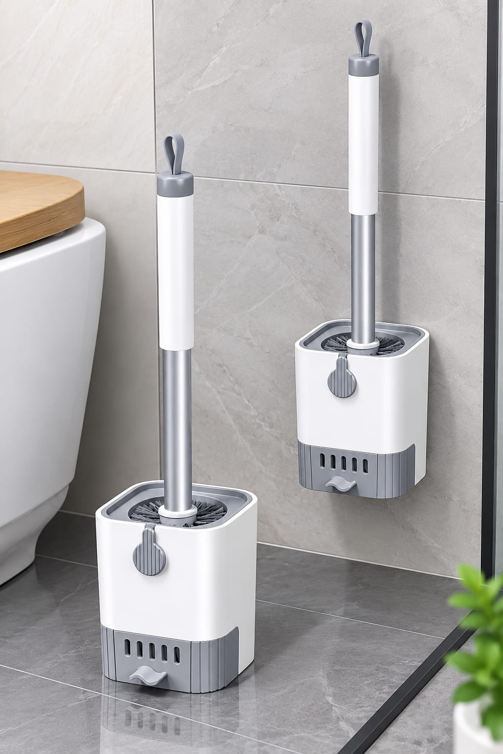 Wall Mounted Long Handle Toilet Cleaning Brush With Holder