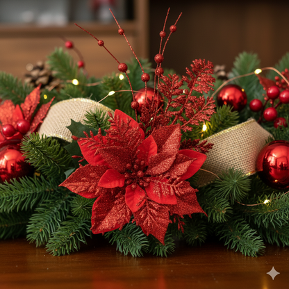 Christmas Red Berry Branch With Flower