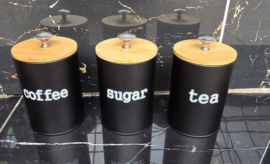 3pc Alloy canister set with bamboo lid