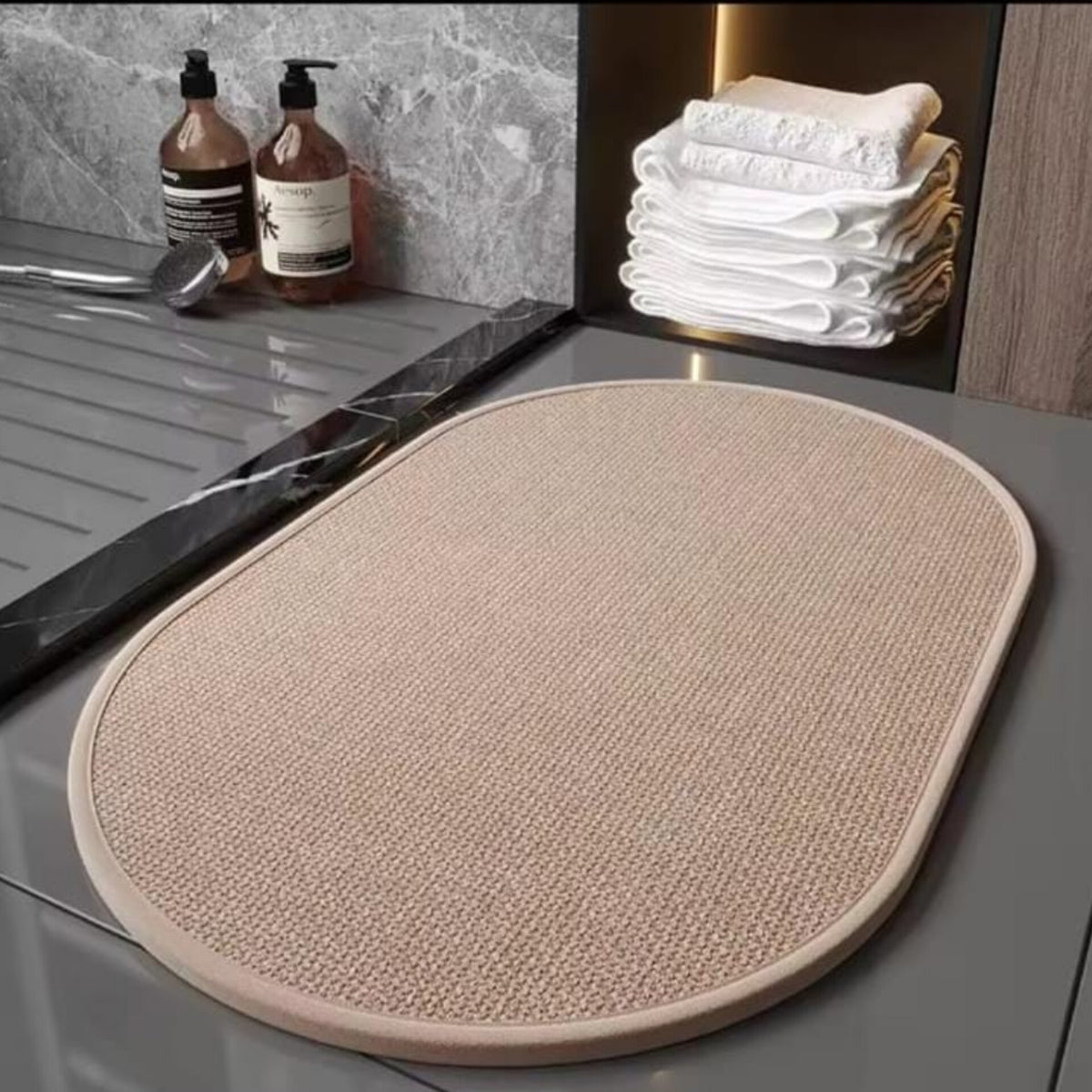 Oval Linen Super Absorbent Bathroom Mat