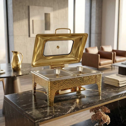 8 Litres Double Partition Gold Chafing Dish