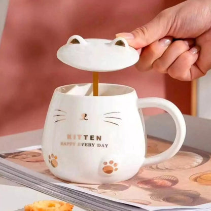 Set of 2 Ceramic Kitten Mug with Spoon