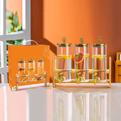 Tripple Glass Juice Dispenser Set with Wooden Stand Gha