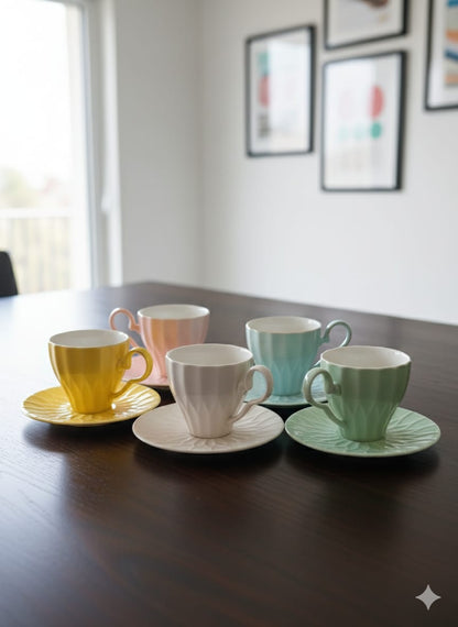 Coloured 1 cup and 1 saucer set