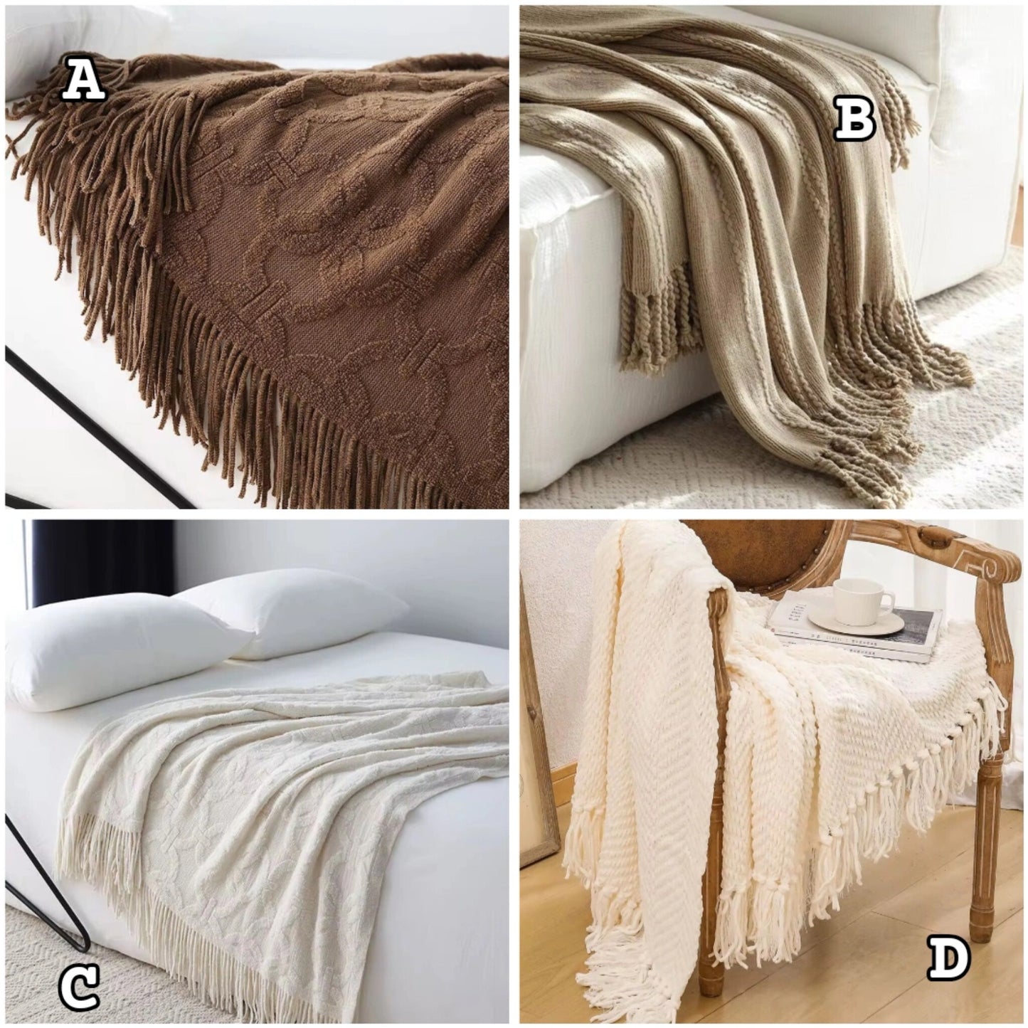 Tasseled Knit Throw Blanket for Sofa and Bed
