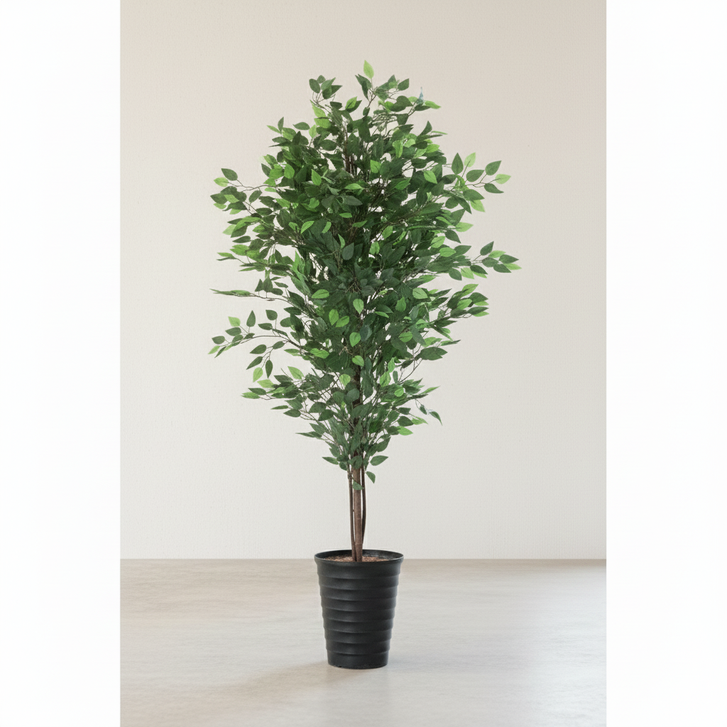 Potted artificial tree with green leaves and pot 