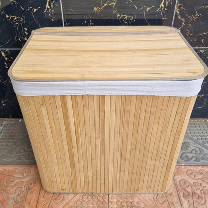 3 grid foldable bamboo laundry basket
