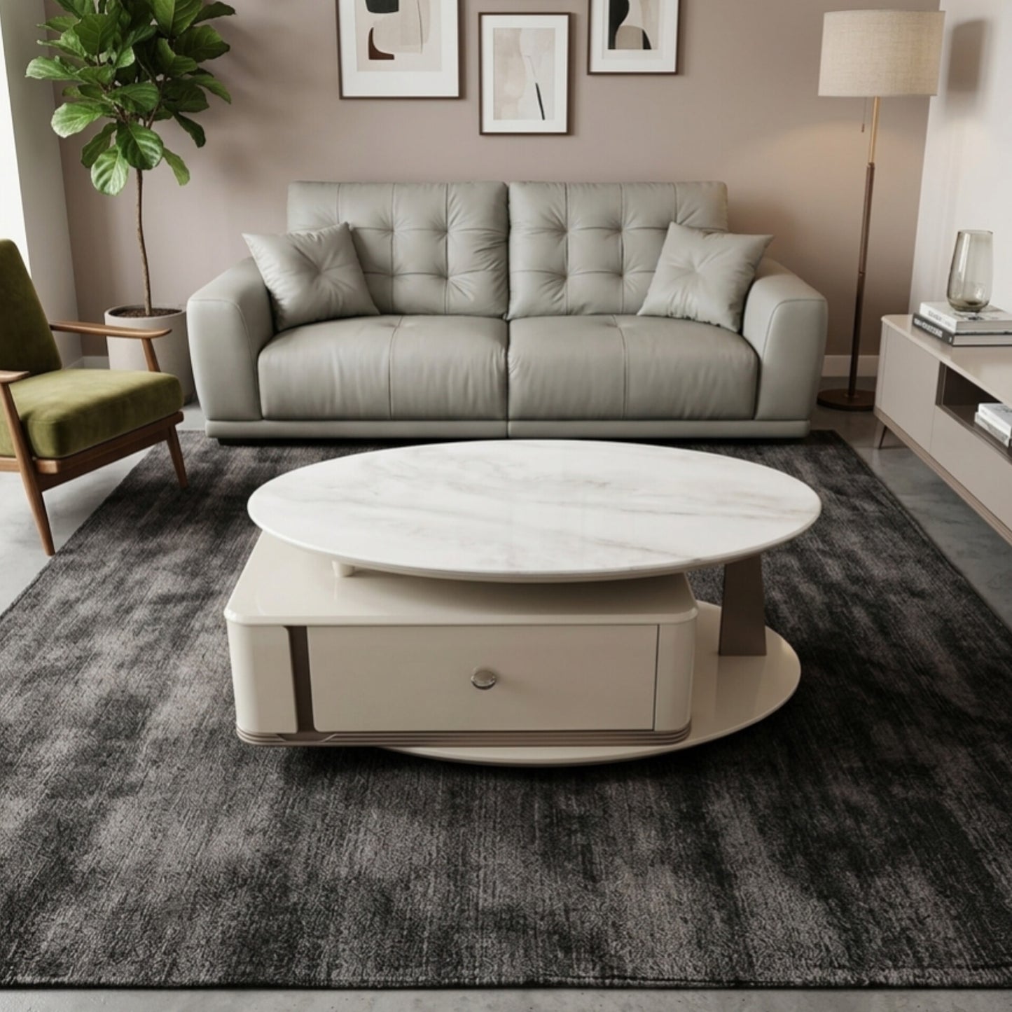 Oval  Coffee Table with Storage