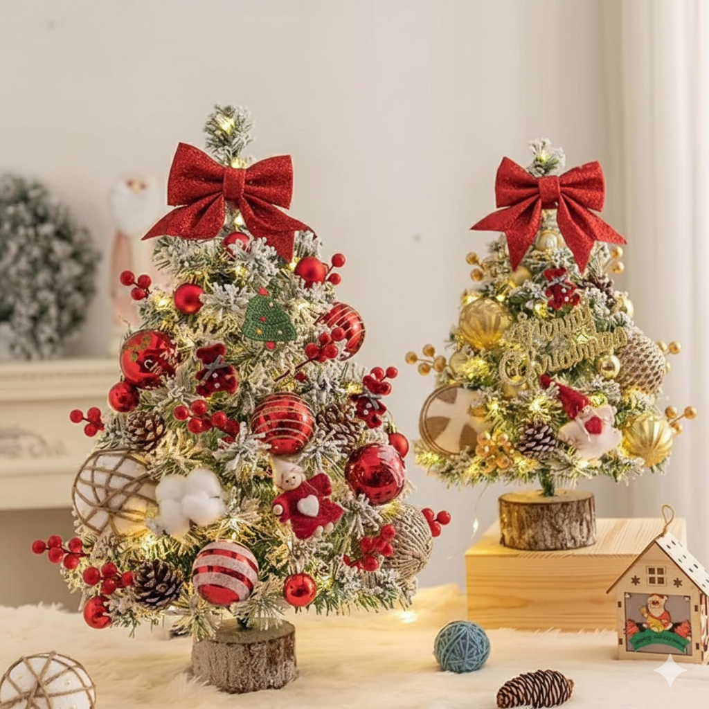 Festive Decorated Tabletop Christmas Tree With Lights